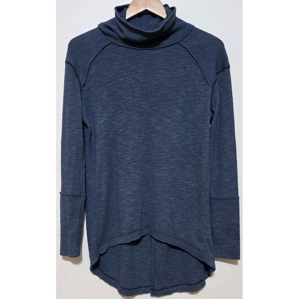 Free People We‎ The Free S Oversized Navy Split Back Turtleneck Top Boho Sweater